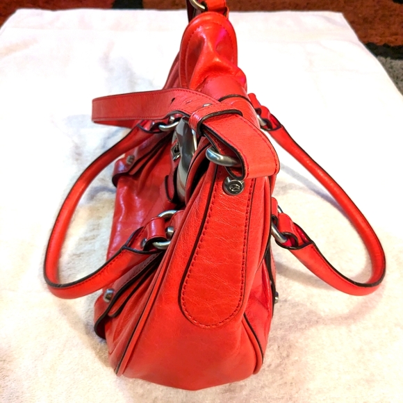 Francesco Biasia Handbag Purse Satchel - Calf Leather - Coral Color- Ex Cond - Picture 8 of 14